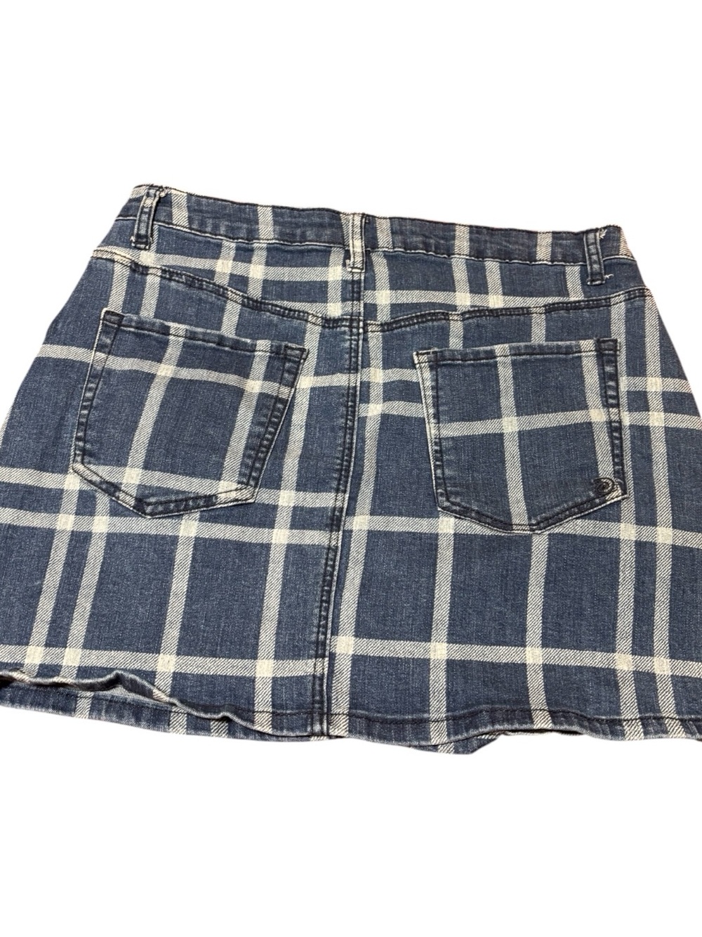 Indigo Rein Blue and Cream Plaid Denim Mini Skirt - Picture 2 of 7